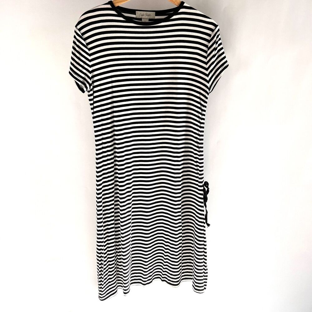 Charlie Paige Dress Striped Stretch Knit Midi Size Medium B/W